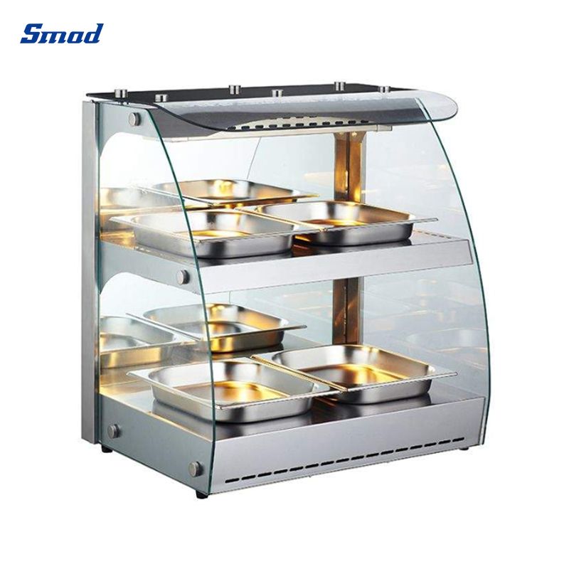 Smad Double-shelf Food Display Warmer with Front Curved Glass