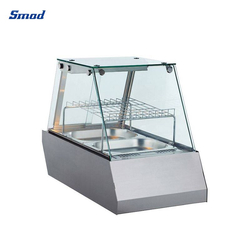 Smad 60L Flat Sliding Glass Door Hot Food Display Warmer with Ventilated heating system