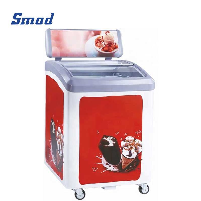 Smad 109L Mini Glass Door Ice Cream Chest Freezer with Multi stage mechanical thermostat