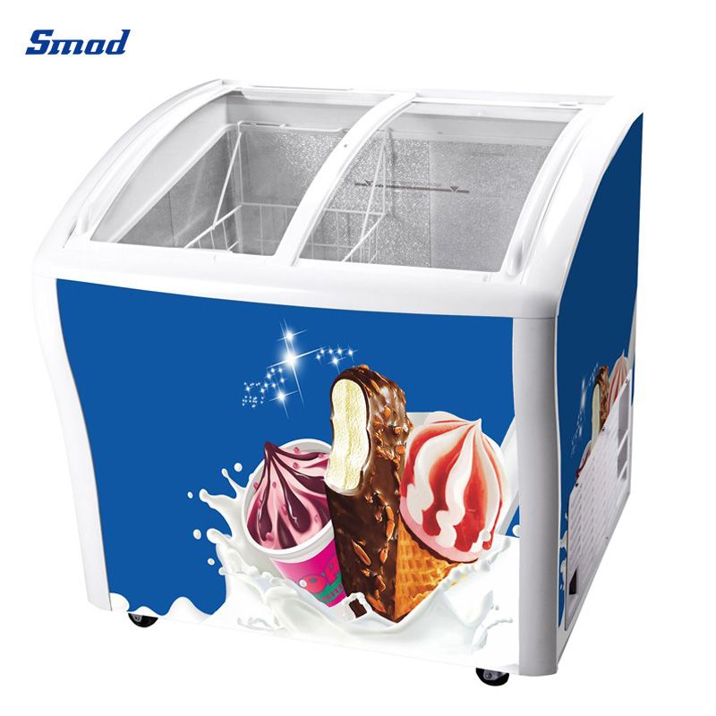 Smad 218L Curved Glass Door Ice Cream Showcase Freezer with Multi stage mechanical thermostat