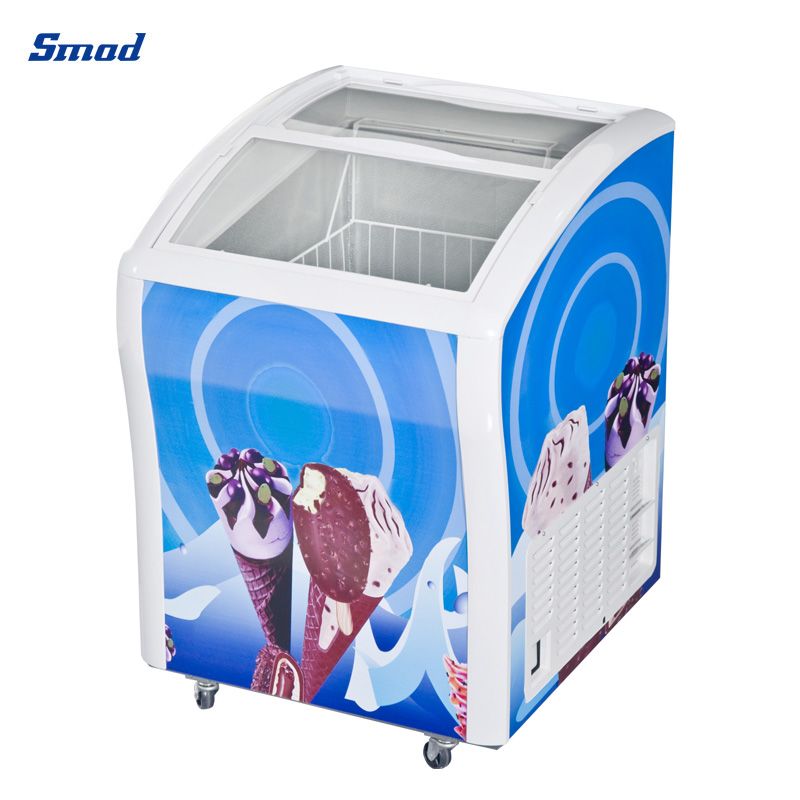 
Smad 218L Curved Glass Door Ice Cream Showcase Freezer with Environmentally friendly refrigerant gas