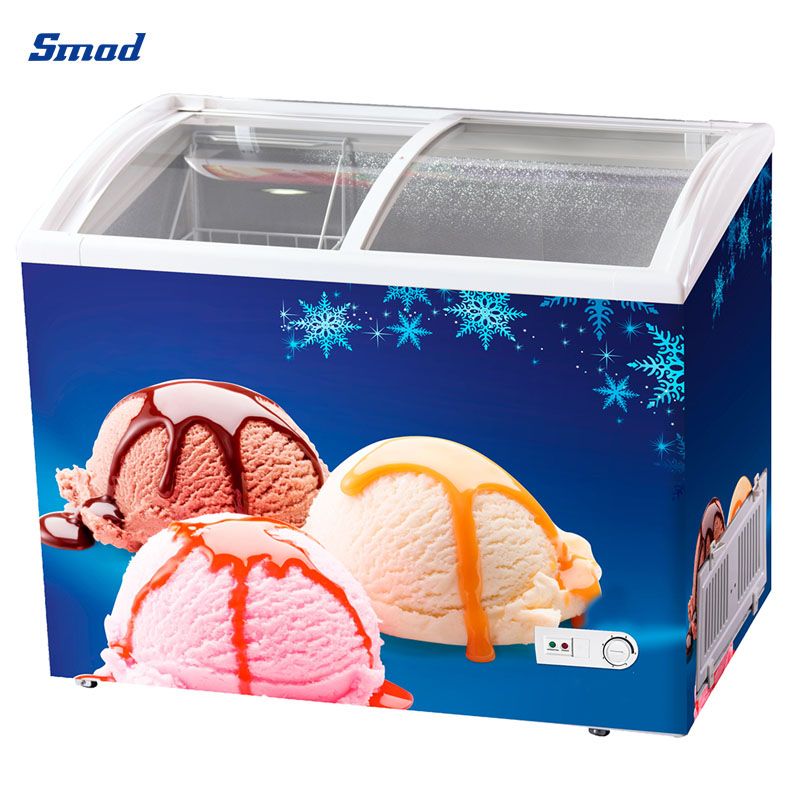 Smad 226L Curved Glass Door Ice Cream Showcase Freezer with Multi stage mechanical thermostat