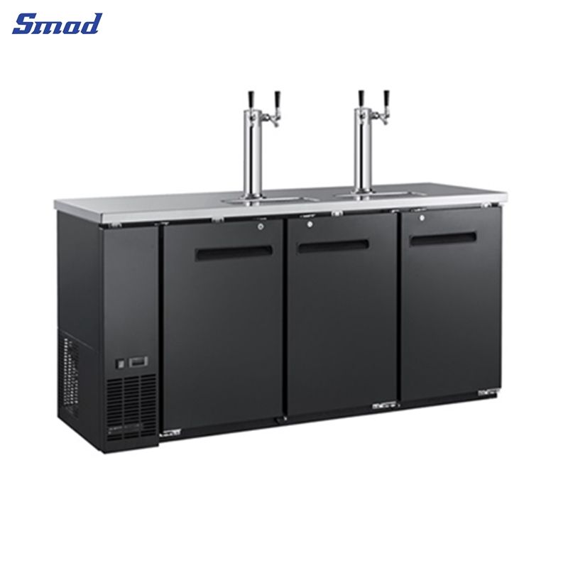 The cooler for sale has a black appearance and has 3 doors, and the top is made of stainless steel, which is easy to clean.
