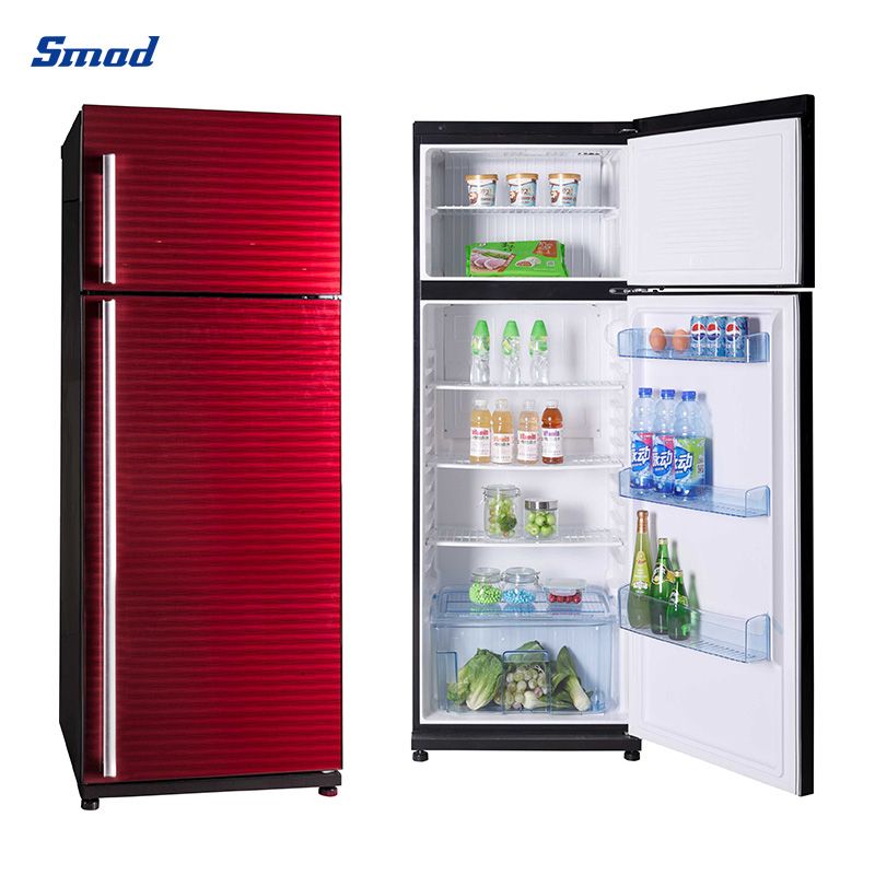 Smad 17.9 Cu. Ft. double door fridge with top freezer has stainless steel exterior.