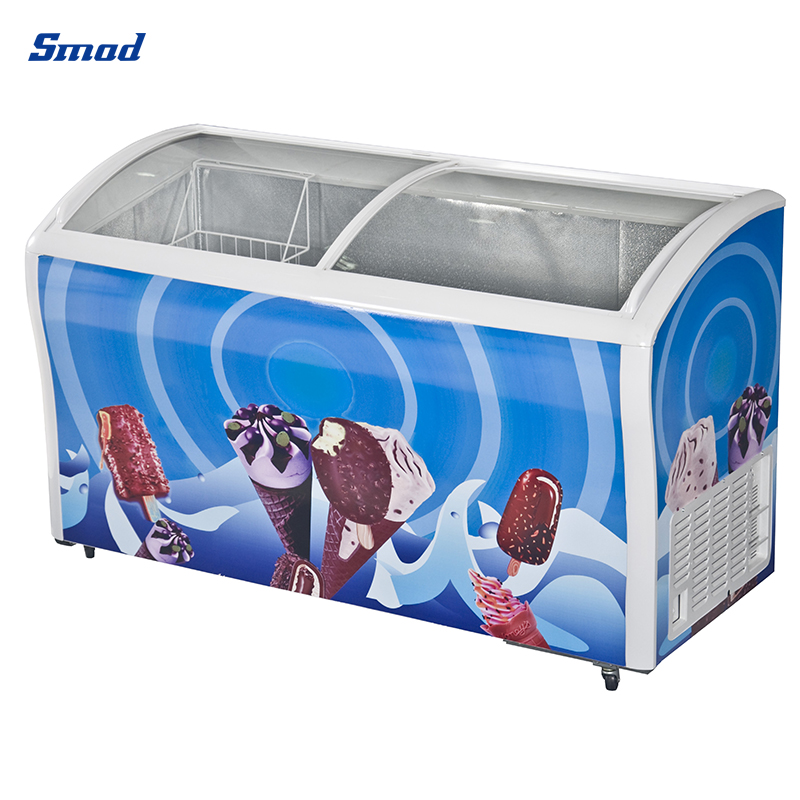 Smad 458L/538L Highly Curved Glass Door Ice Cream Display Freezer with Lamp box