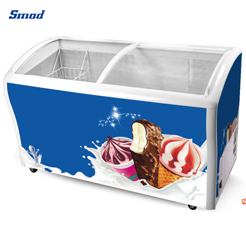 
Smad 458L/538L Highly Curved Glass Door Ice Cream Display Freezer with Embossed Aluminum inner