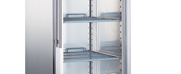 Smad 600L Single Glass Door Upright Refrigerator in Stainless Steel with Half-width adjustable shelves