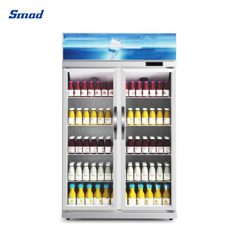 Smad 450L Double Glass Door Upright Display Chiller with Double Layer Tempered Glass Door