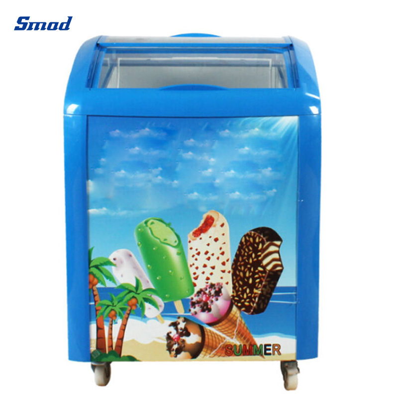 Smad 158L Small Curved Glass Door Chest Ice Cream Freezer with Multi stage mechanical thermostat