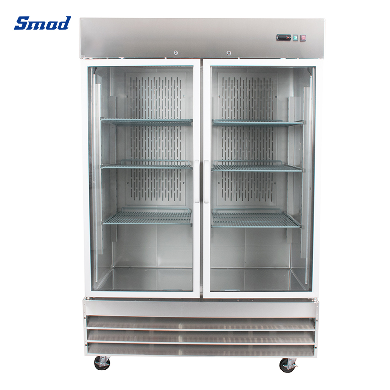 Smad 47 Cu. Ft. Double Glass Door Stainless Steel Commercial Refrigerator with Inverter compressor