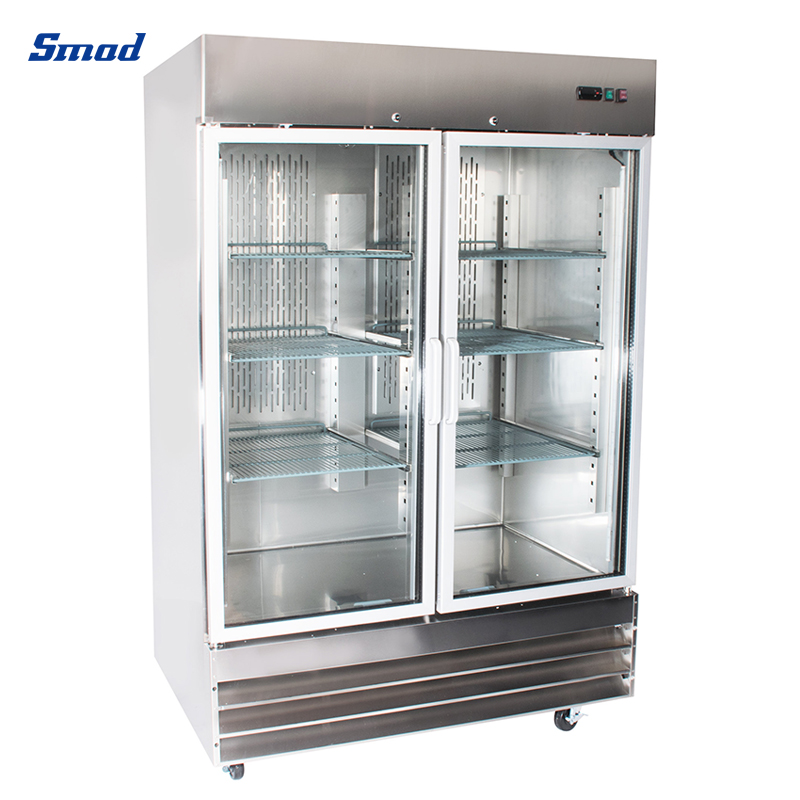 
Smad 47 Cu. Ft. Double Glass Door Stainless Steel Commercial Refrigerator with Self-closing Door