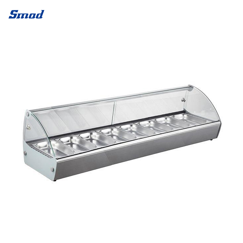 Smad Front Curved Glass Food Warmer Display Case with Adjustable temperature controller