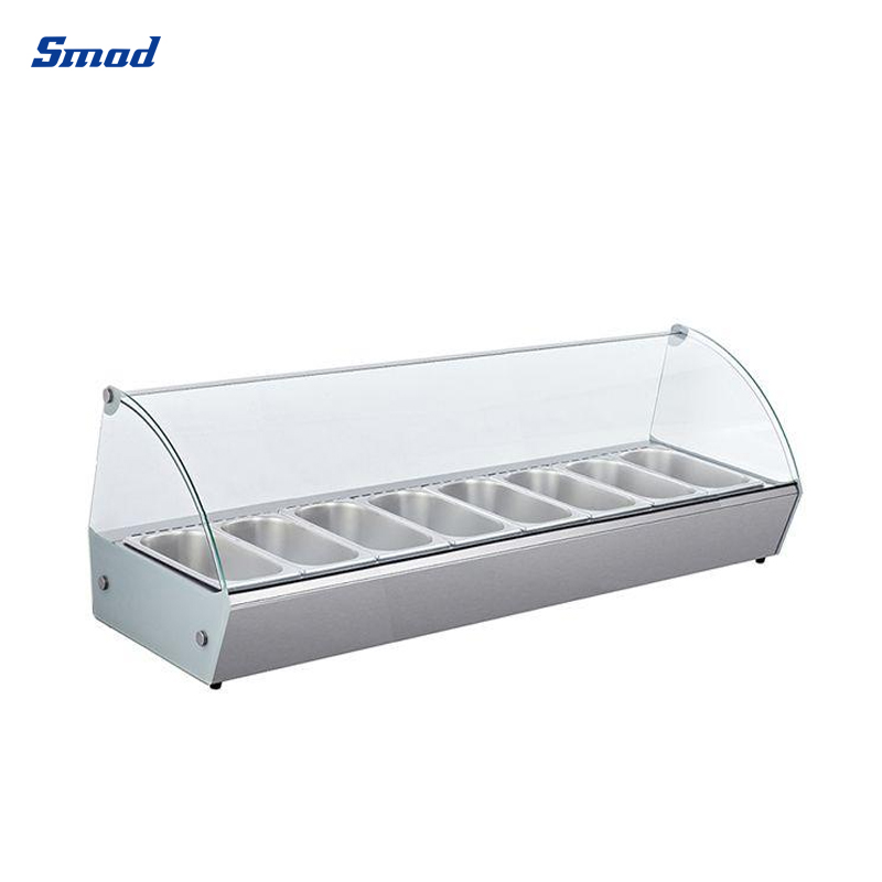 
Smad Front Curved Glass Food Warmer Display Case with 8 Trays