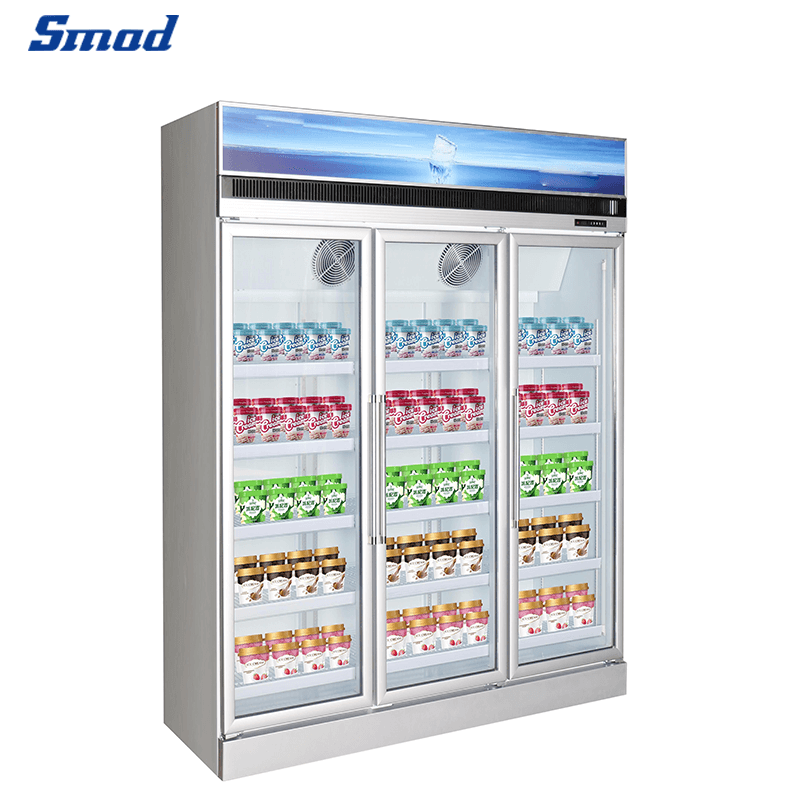 
Smad 3 Glass Door Top Mount Upright Display Fridge with Low E Glass Door