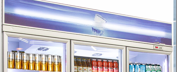 Smad 925L 3 Glass Door Upright Display Fridge with digital controller with Top mounted device