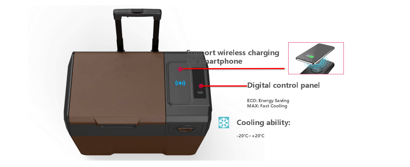 
Smad 1.8 Cu. Ft. DC 12/24V Compressor Portable Cooler Box with Wireless Charging for Smartphone