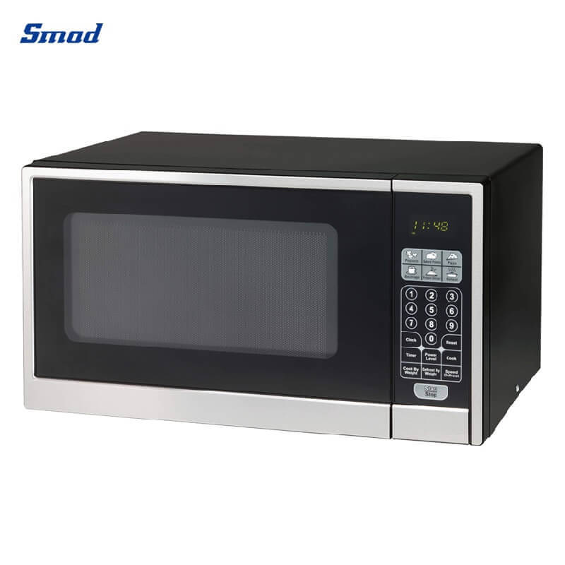 Smad Small Microwave Oven 0.7 Cu.Ft, Mini Microwave Oven with 9.6''  Removable Turntable, 6 Auto Preset Menus, Child Lock, Easy Clean Interior,  Black