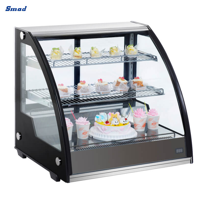 Smad 201L Curved Glass Countertop Cake Display Fridge with internal LED illumination