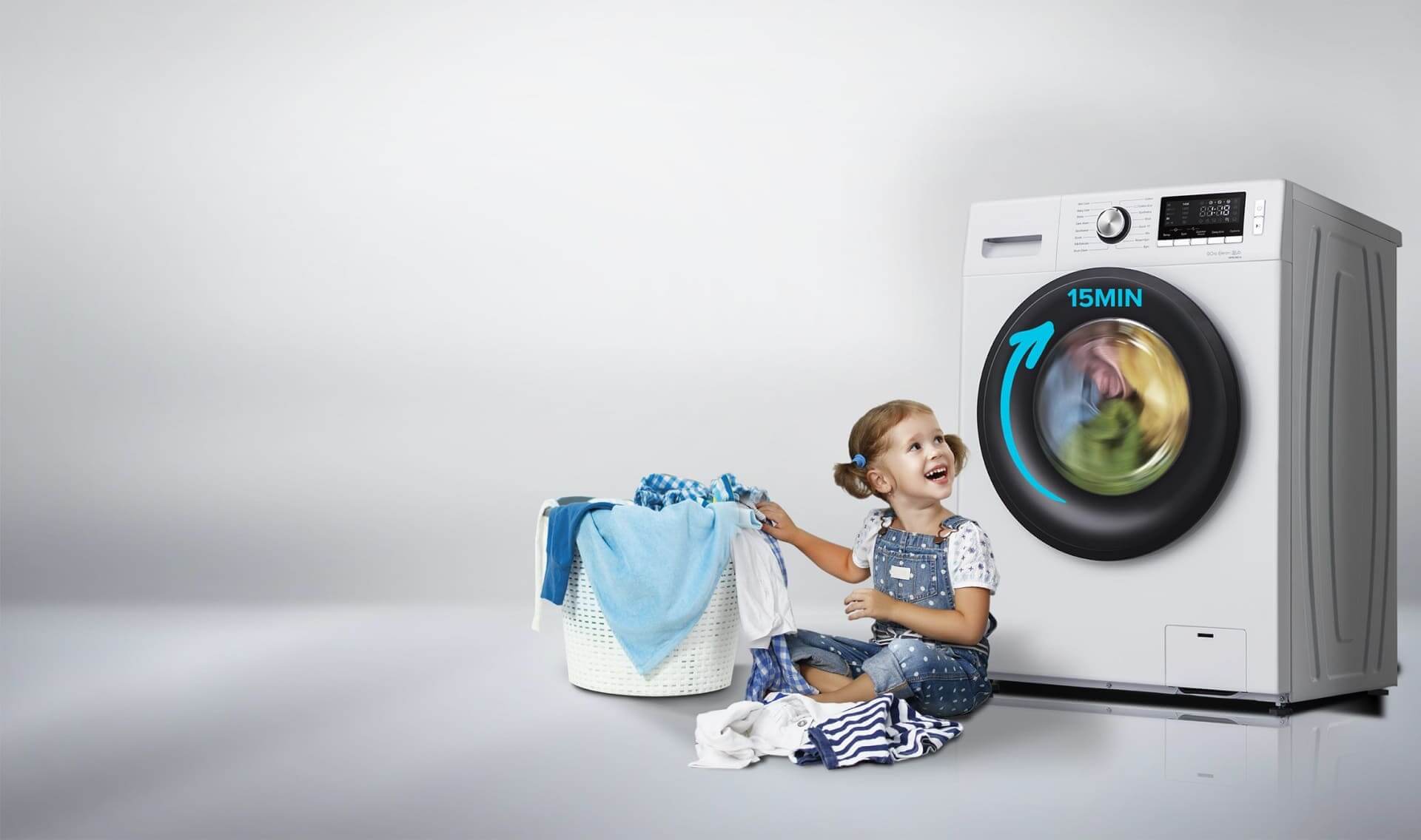 Smad 6~8Kg Small Front Load Steam Washer with 15 Washing Programs