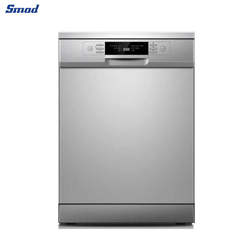 Smad 24 Inch Stainless Steel Auto Open Freestanding Dishwasher with 8 Wash Programs