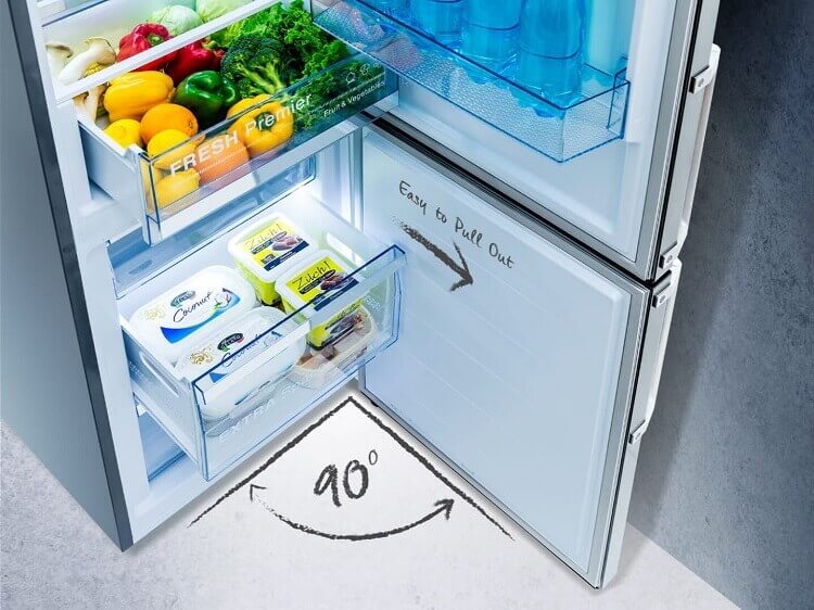 
Smad Stainless Steel Bottom Mount Fridge with 90° Door Design