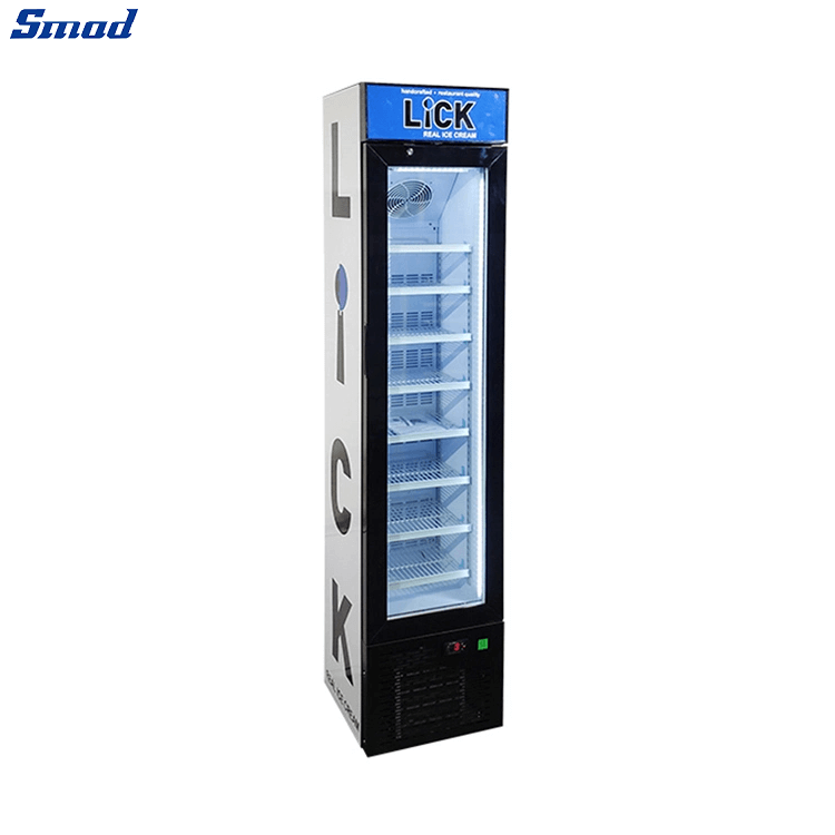 Smad Commercial Slim Upright Display Freezer with Ad Top Light Case