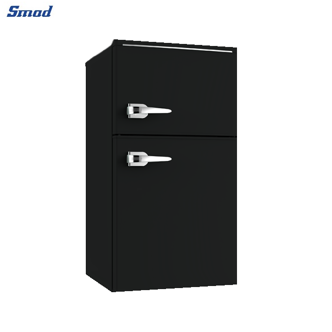 
Smad Black Retro Top Freezer Refrigerator with Adjustable Glass Shelves