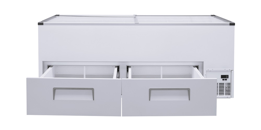 Smad Double Flat / Curved Glass Top Chest Freezer with 2 Drawers