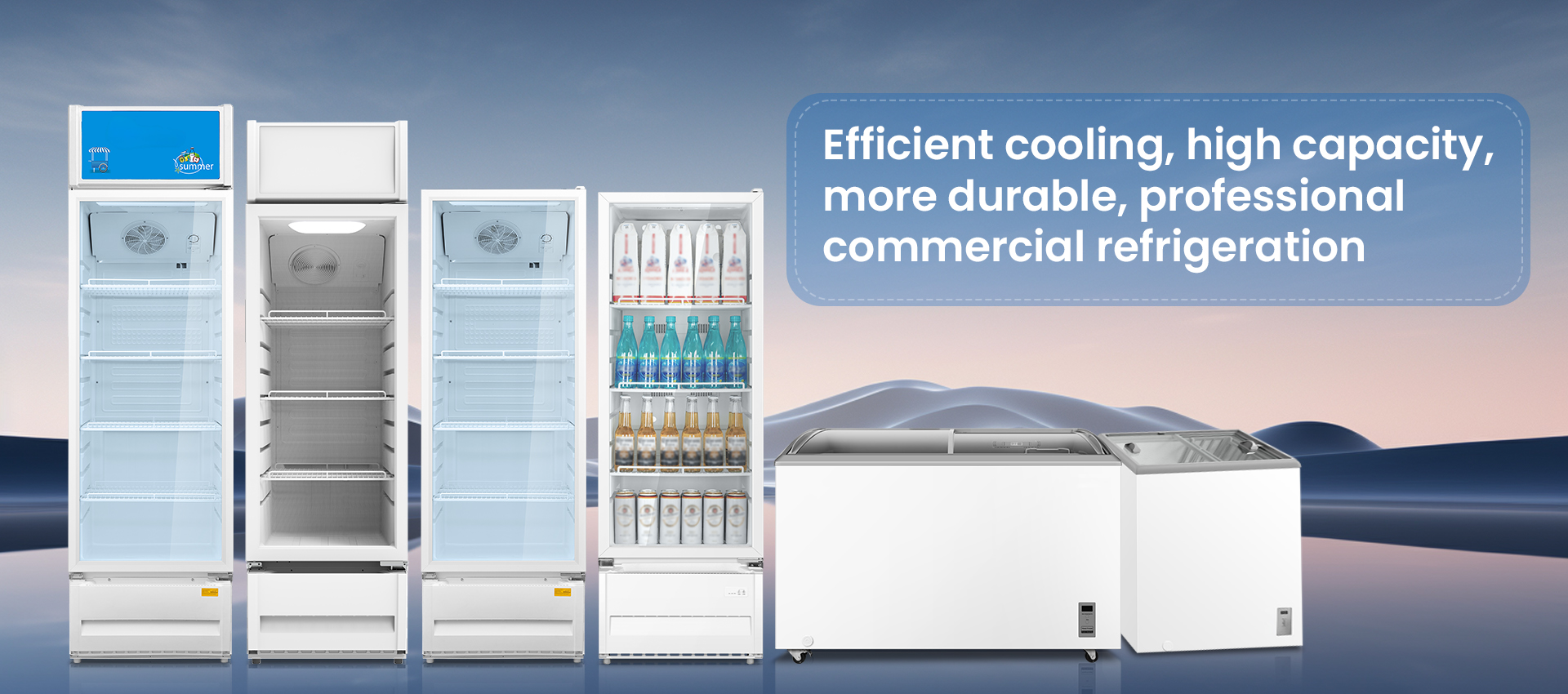 Smad commercial refrigeration equipment includes but not limited to cake cabinets, ice cream freezers, vertical display cabinets, etc.