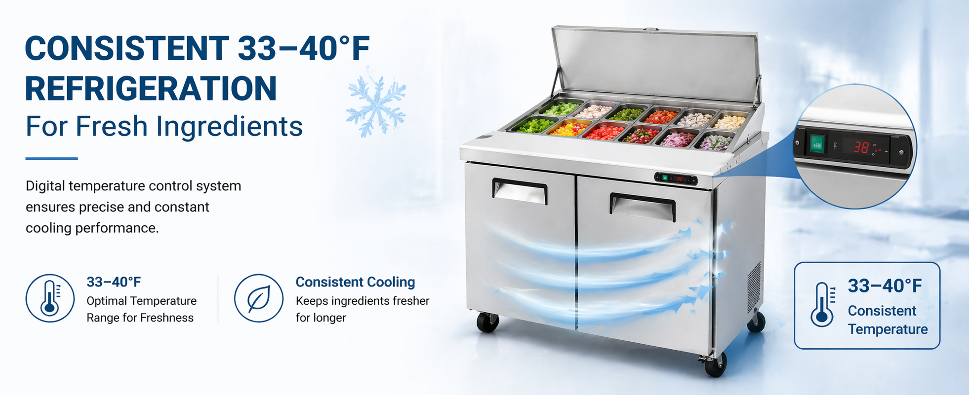 
Smad Double Door Stainless Steel Commercial Catering Fridge with Self-closing door